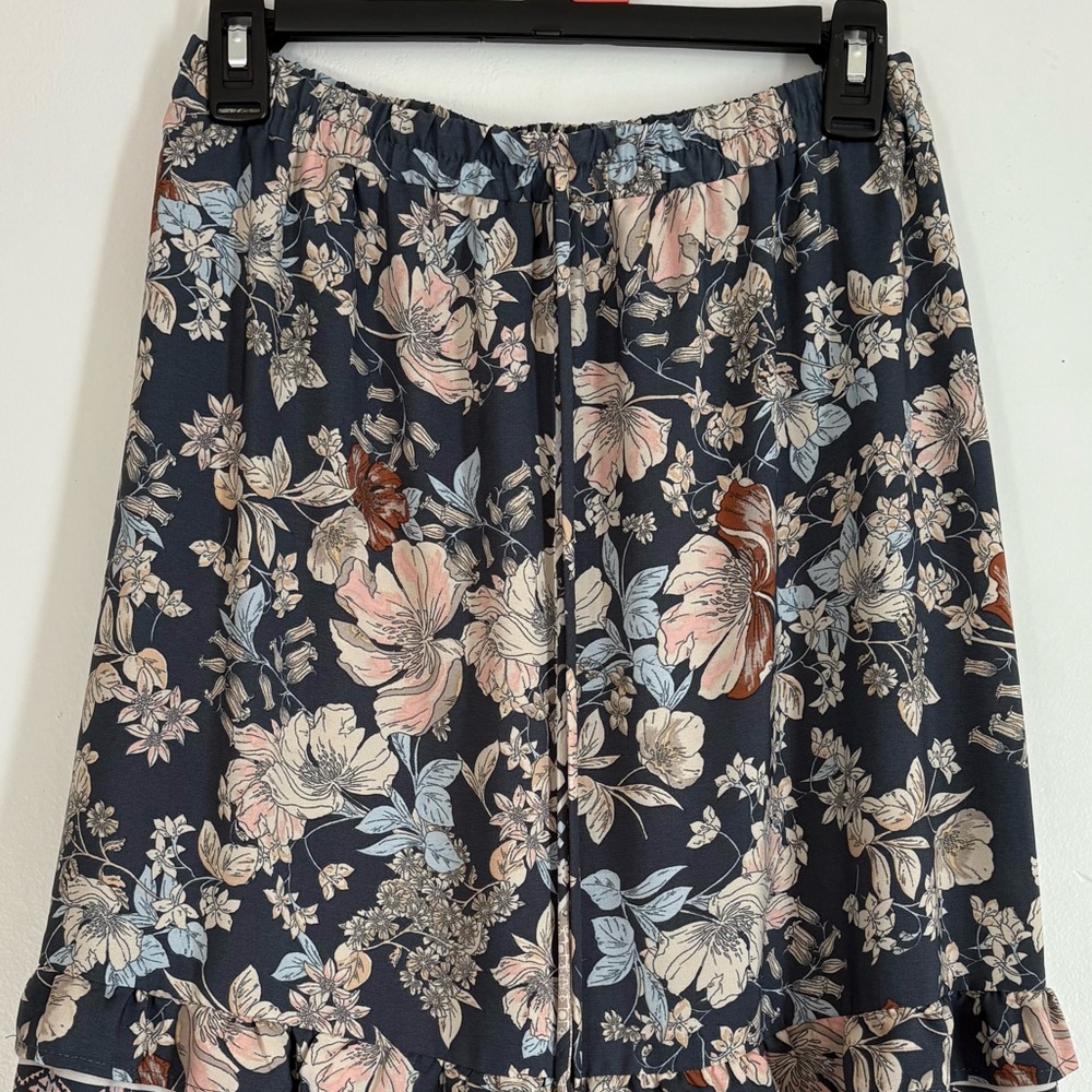 Floral Maxi Skirt - Blue and Cream